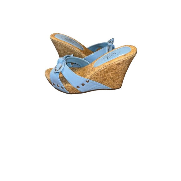 Bolaro by Summer Rio Blue Silver Studded Wedge Heel Women Size 6.5 - Picture 8 of 12
